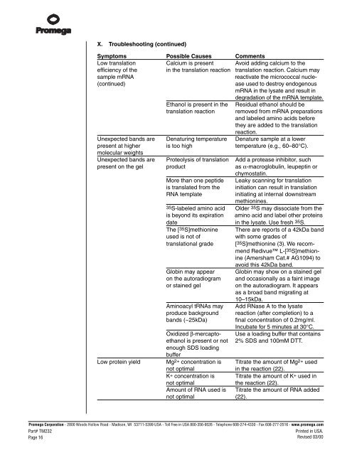 Rabbit Reticulocyte Lysate System Technical Manual, TM232