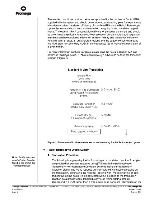 Rabbit Reticulocyte Lysate System Technical Manual, TM232