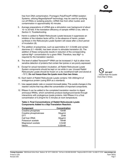 Rabbit Reticulocyte Lysate System Technical Manual, TM232