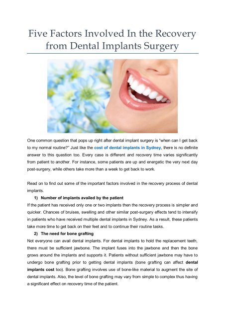 Five Factors Involved In The Recovery From Dental Implants Surgery