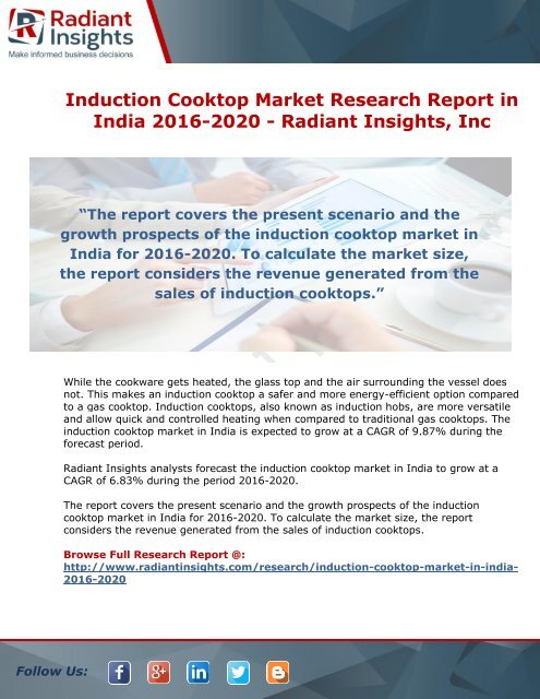 Induction Cooktop Market Research Report In India 2016 2020
