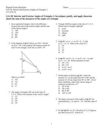 G.G.30: Interior and Exterior Angles of Triangles 1: Investigate, justify ...