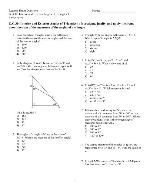 G G 30 Interior And Exterior Angles Of Triangles 1