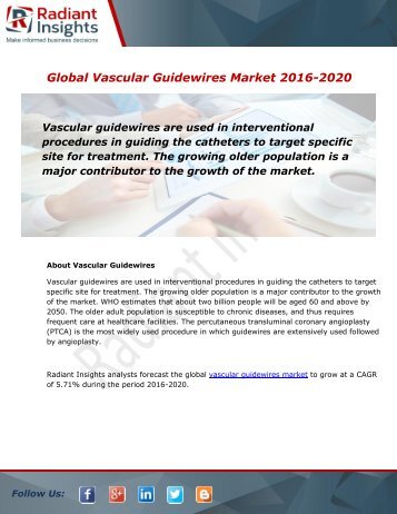 Global Vascular Guidewires Market and Forecast Report to 2020:Radiant Insights, Inc