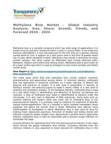 Methylene Blue Market 2016 Trends, Research, Analysis and Review Forecast 2024