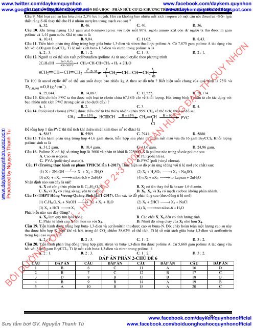 TÀI LIỆU ÔN THI THPT QUỐC GIA MÔN HÓA HỌC - PHẦN HỮU CƠ 12 (CHƯƠNG TRÌNH CHUẨN) NĂM HỌC 2017-2018 (DẠY KÈM QUY NHƠN OFFICIAL INTRODUCTION)