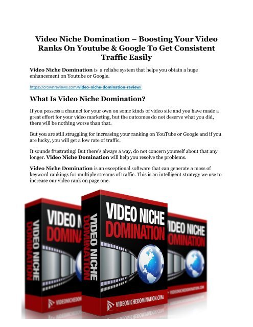 Video Niche Domination Detail Review and Video Niche Domination $22,700 Bonus