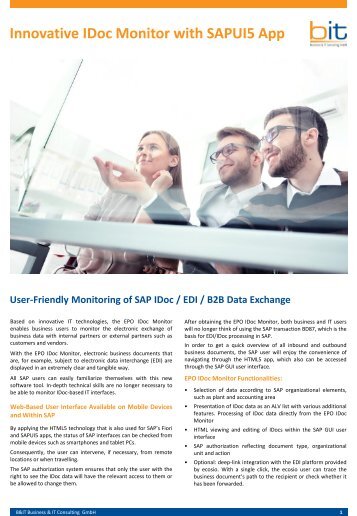 B&IT Brochure EPO IDoc Monitor for SAP EDI Data Exchange