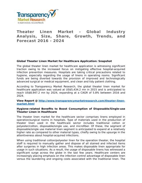 Theater Linen Market 2016 Share, Trend, Segmentation and Forecast to 2024
