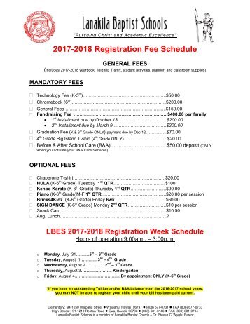 2017-18 Registration Fee Schedule