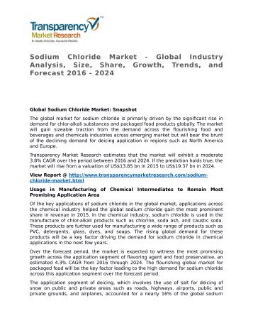 Sodium Chloride Market 2016 Trends, Research, Analysis and Review Forecast 2024