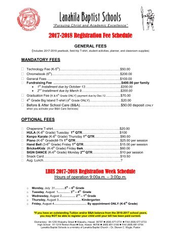 2017-18 Registration Fee Schedule