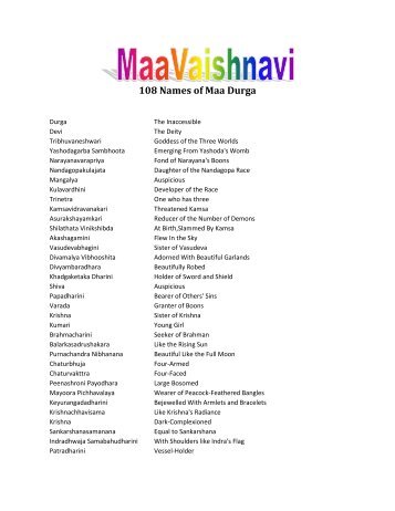 108 Names of Maa Durga - Jai Maa Vaishnavi