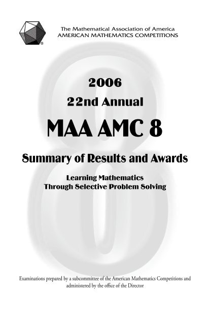 MAA AMC 8 - American Mathematics Competitions - Mathematical ...