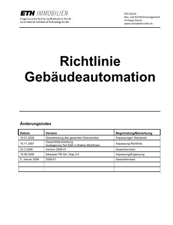 Richtlinie Gebäudeautomation - Immobilien - ETH Zürich