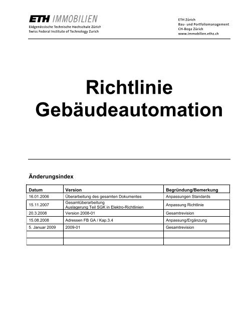 Richtlinie Gebäudeautomation - Immobilien - ETH Zürich