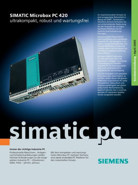 SIMATIC Microbox PC 420 - ultrakompakt, robust und wartungsfrei