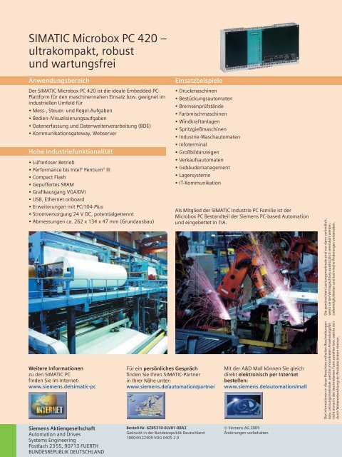 SIMATIC Microbox PC 420 - ultrakompakt, robust und wartungsfrei