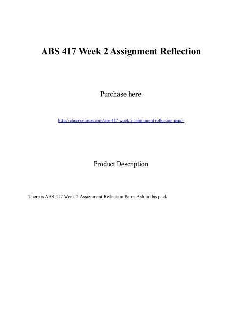 ABS 417 Week 2 Assignment Reflection