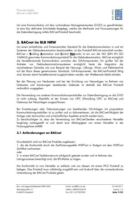 Planungsvorgabe BACnet im BLB NRW - Bau