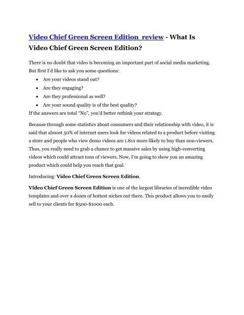 Video Chief Green Screen Edition Review – (Truth) of Video Chief Green Screen Edition and Bonus