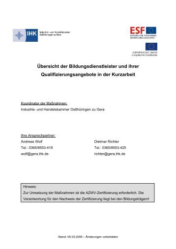 Übersicht der Bildungsdienstleister und ihrer - QualiService Thüringen