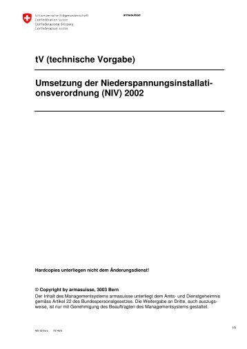 tV (technische Vorgabe) Umsetzung der ... - Armasuisse