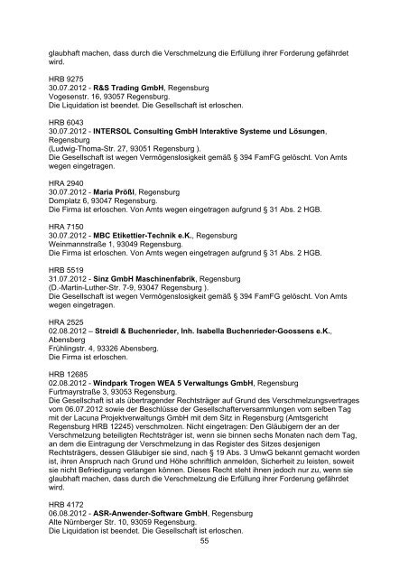 AG Amberg Neueintragungen - IHK Regensburg