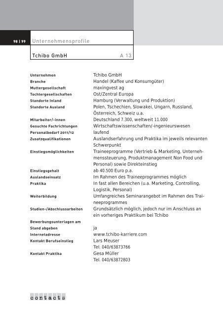 Katalog 2011 - Contacts - Christian-Albrechts-Universität zu Kiel