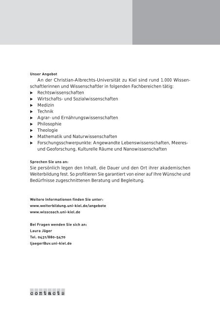 Katalog 2011 - Contacts - Christian-Albrechts-Universität zu Kiel