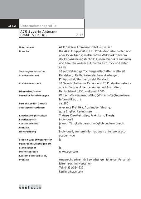 Katalog 2011 - Contacts - Christian-Albrechts-Universität zu Kiel