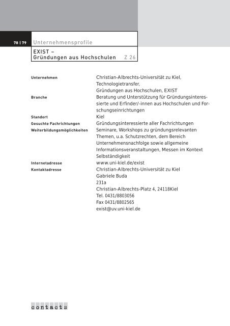 Katalog 2011 - Contacts - Christian-Albrechts-Universität zu Kiel