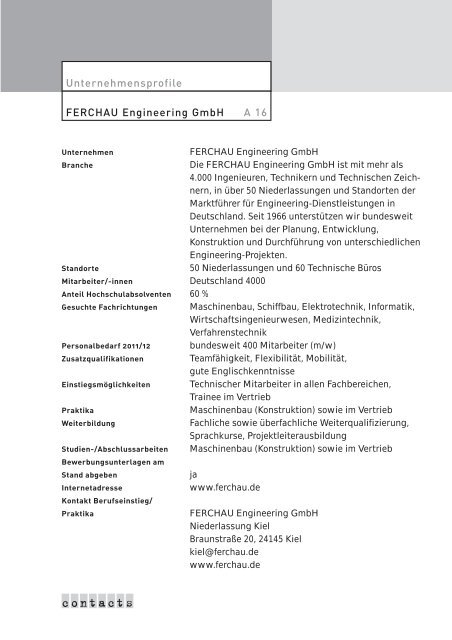 Katalog 2011 - Contacts - Christian-Albrechts-Universität zu Kiel