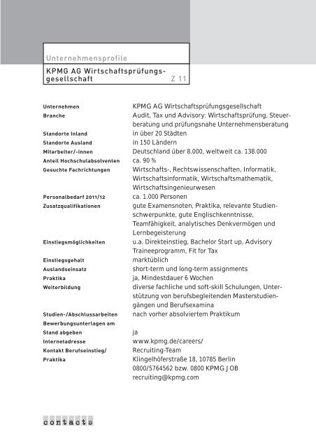 Katalog 2011 - Contacts - Christian-Albrechts-Universität zu Kiel