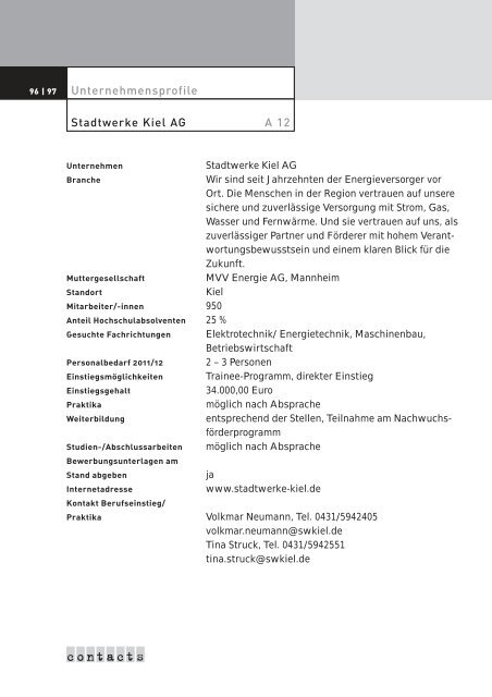 Katalog 2011 - Contacts - Christian-Albrechts-Universität zu Kiel