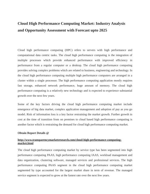 Cloud High Performance Computing Market