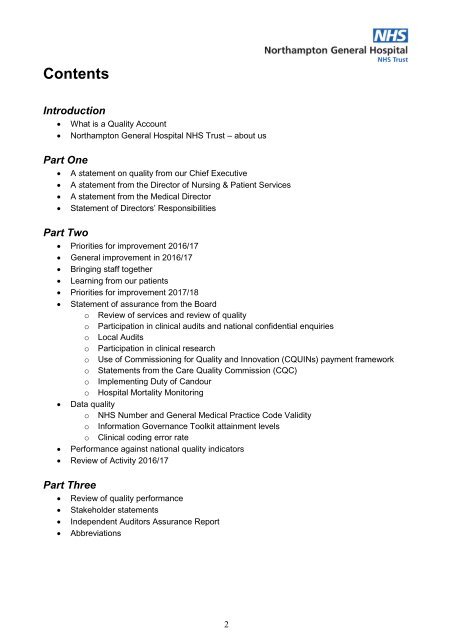 Northampton General Hospital NHS Trust Quality Account 2016-2017