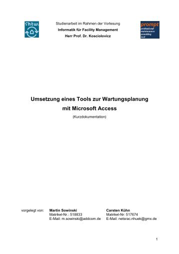 Umsetzung eines Tools zur Wartungsplanung mit Microsoft Access
