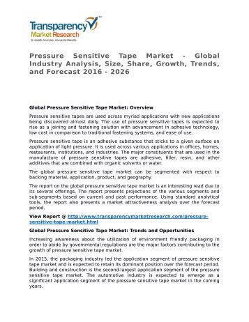 Pressure Sensitive Tape Market - Global Industry Analysis, Size, Share, Growth, Trends, and Forecast 2016 - 2026