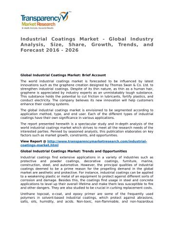 Industrial Coatings Market 2016 Trends, Research, Analysis and Review Forecast 2026