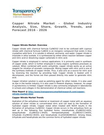 Copper Nitrate Market 2016 Trends, Research, Analysis and Review Forecast 2026