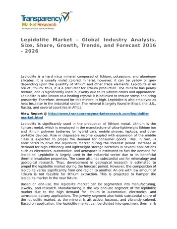 Lepidolite Market 2016 Trends, Research, Analysis and Review Forecast 2026