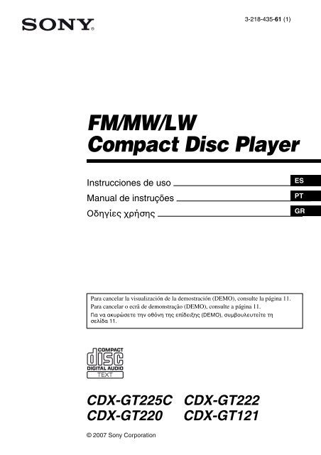 Sony CDX-GT121 - CDX-GT121 Mode d'emploi Espagnol