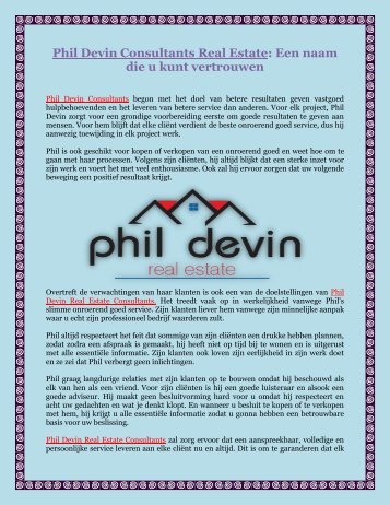 Phil Devin Consultants Real Estate: Een naam die u kunt vertrouwen