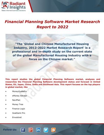 Financial Planning Software Market Growth Rate by Application to 2022 by Radiant Insights,Inc