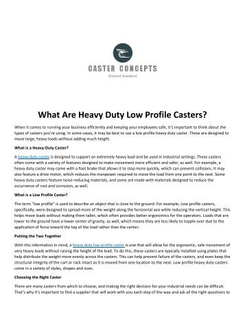 What Are Heavy Duty Low Profile Casters?