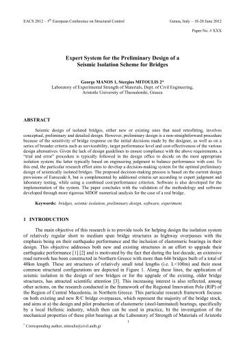 24 EACS2012 Expert System for the Preliminary Design of a Seismic Isolation Scheme for Bridges