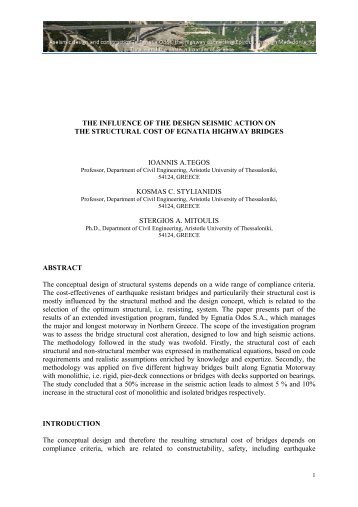 2 The influence of the design seismic action on the structural and final costs of Egnatia Highway Bridges