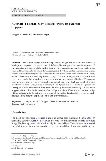 7 Restrain of a seismically isolated bridge by external stoppers