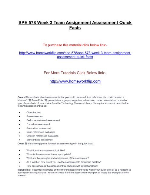 SPE 578 Week 3 Team Assignment Assessment Quick Facts